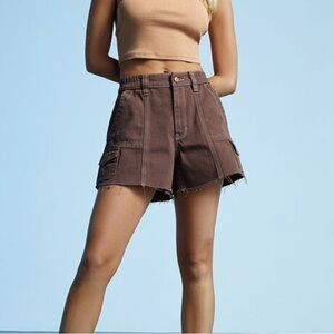 PacSun Brown High Waisted Cutoff Cargo Shorts - Small